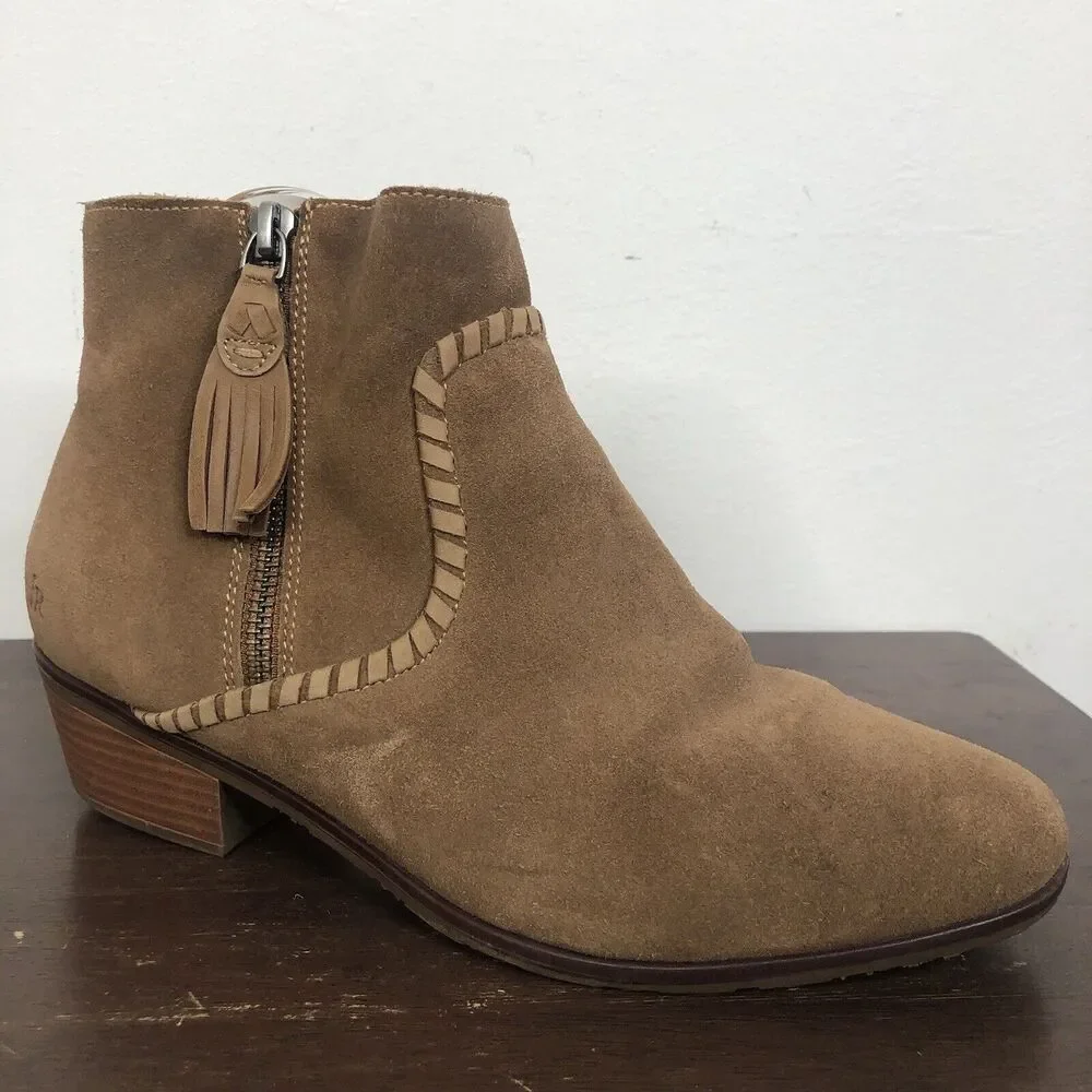 Jack Rogers Brown Suede Ankle Boots Tassel Side Zipper Women’s Size 9M